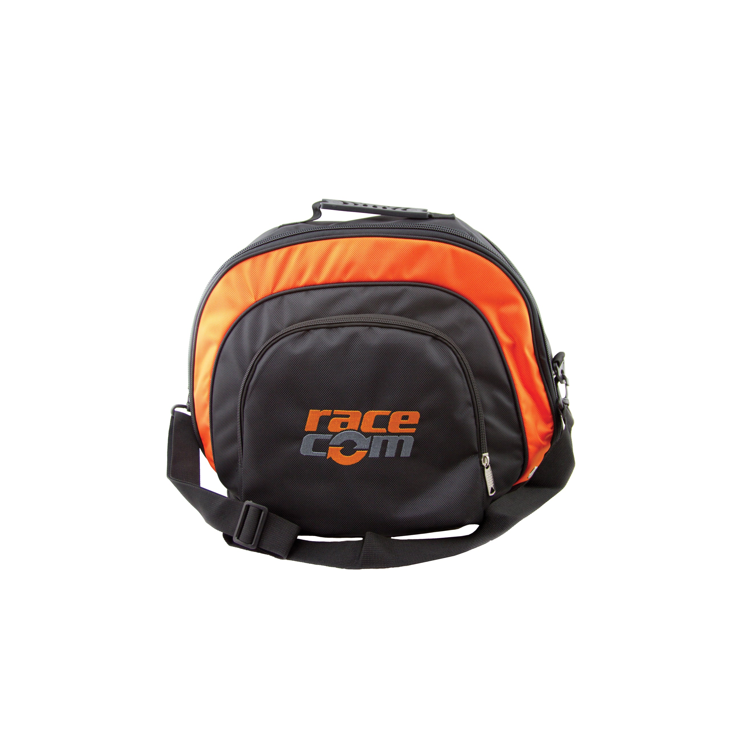 RaceCom Expandable Helmet and FHR Bag/Black and Organge w/shoulder strap